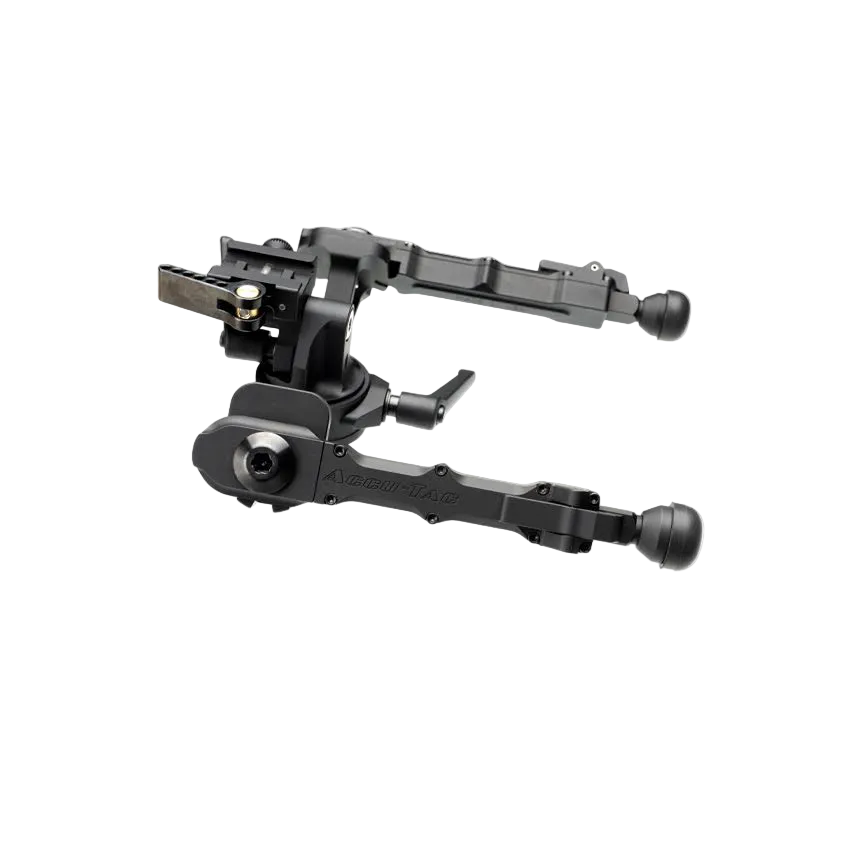 A black Accu-Tac FC-4 G2 F-Class bipod with quick detach feature, designed for long-range and competition shooting.